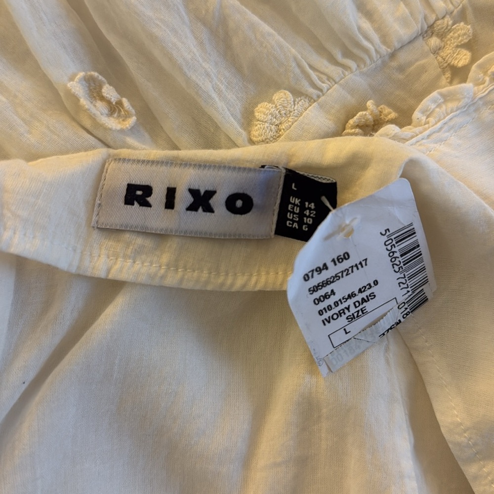 RIXO Camile Floral-Appliquéd Lace Embroidered Cotton-Gauze Dress Cream NWT US 10 - Picture 15 of 16